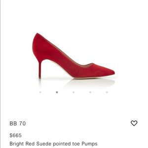 Manolo Blahnik BB 70 BRIGHT RED SUEDE POINTED TOE PUMPS 10.5